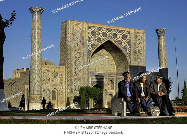 Uzbekistan, Silk Road, Samarkand, listed as World Heritage by UNESCO, Registan place, Ulugh Beg Madrasah