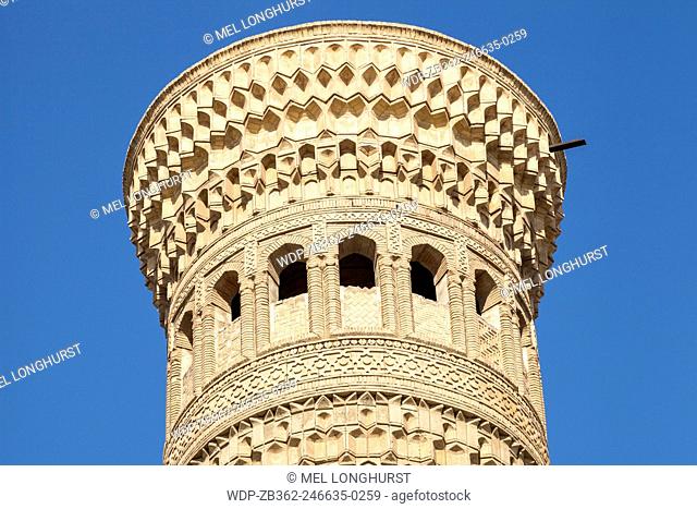 Top of Kalon Minaret, Kalon Mosque, also known as Kalyan Mosque, Poi Kalon, Bukhara, Uzbekistan