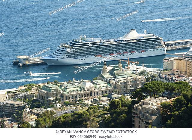 Big cruise ship docked in Monaco bay