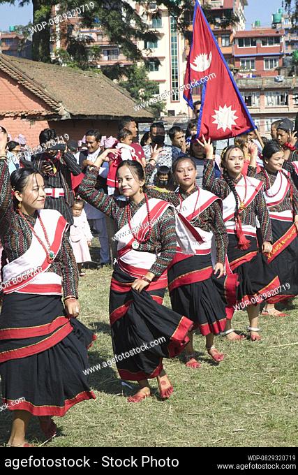 Nepal, Bhaktapur, Dashain Festival, dancers, people, , Credit:Tibor Bognar / Avalon