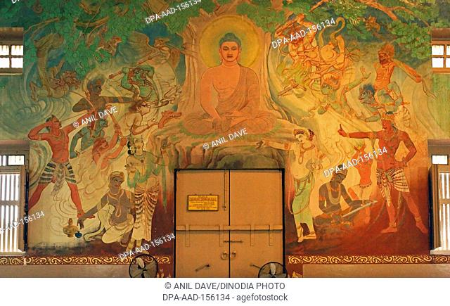 Life of Lord Buddha in painting format inside Mulagandha Kuti Vihar ; Buddhist site at Sarnath near Varanasi ; Uttar Pradesh ; India