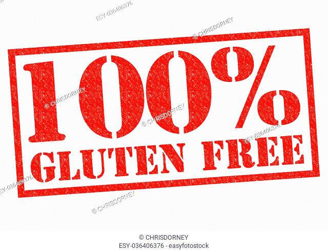 100% GLUTEN FREE red Rubber Stamp over a white background