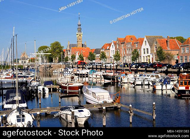 Marina and City Hall, Veere, Walcheren, Zeeland, Netherlands