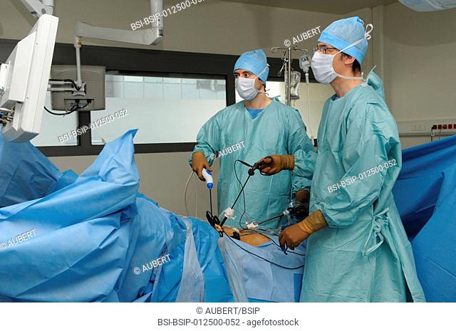 Photo essay at Lyon hospital, France. Department of urology. Sex reassignment sugery transgender FtM. Here hystero-ovariectomy under laparoscopy