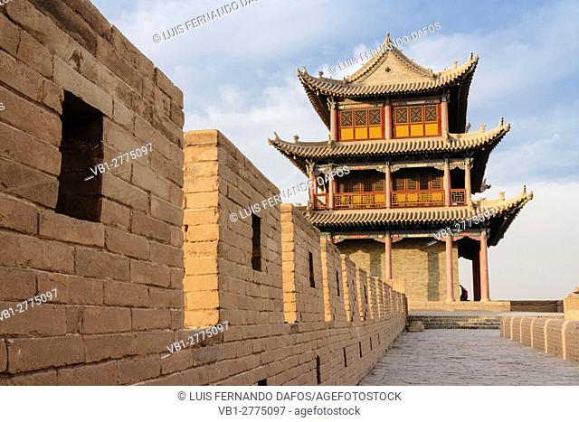 Jiayuguan fort at the western confine of the Great Wall. Jiayuguan, Gansu province, China, Asia The pass was a key waypoint of the ancient Silk Road