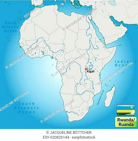 Umgebungskarte von Ruanda mit Hauptstädten in Pastelgrün