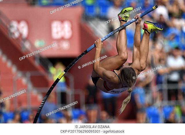 German pole vaulter Annika Roloff competes during the Golden Spike Ostrava athletic meeting in Ostrava, Czech Republic, on June 28, 2017