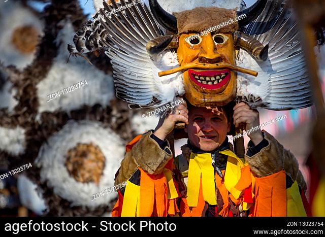 Pernik, Bulgaria - 28 January 2018: Participants take part in the International Festival of Masquerade Games Surva. The festival promotes variations of ancient...