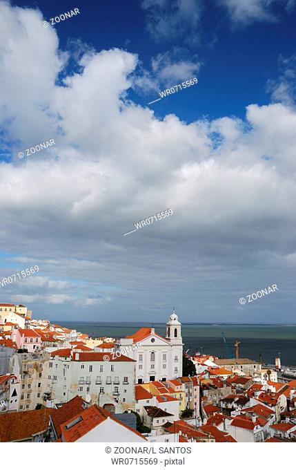 beautiful cityscape view of Santo Estevao church in Lisbon