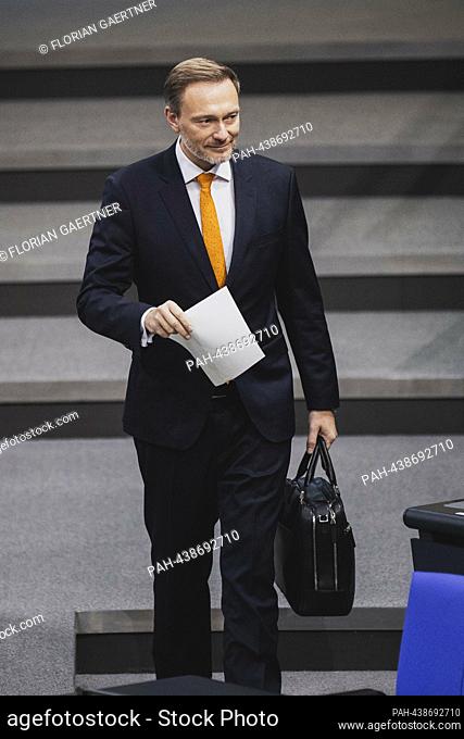 Christian Lindner (FDP), Federal Minister of Finance, recorded at the meeting of the German Bundestag on the agenda item 'Combating financial crime' in Berlin