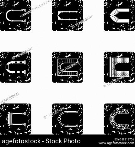 Arch icons set. Grunge illustration of 9 arch vector icons for web