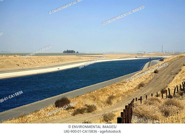 The California Aqueduct is a 444 mile aqueduct that carries water from Northern California to Southern California, Merced County, California, USA