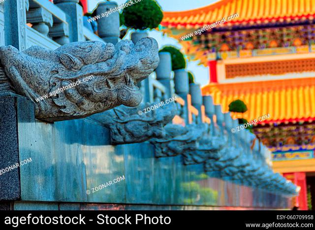 Beautiful Chinese Dragon bibcock stone in front of Wat Leng Noei Yi Chinese temple, Thailand