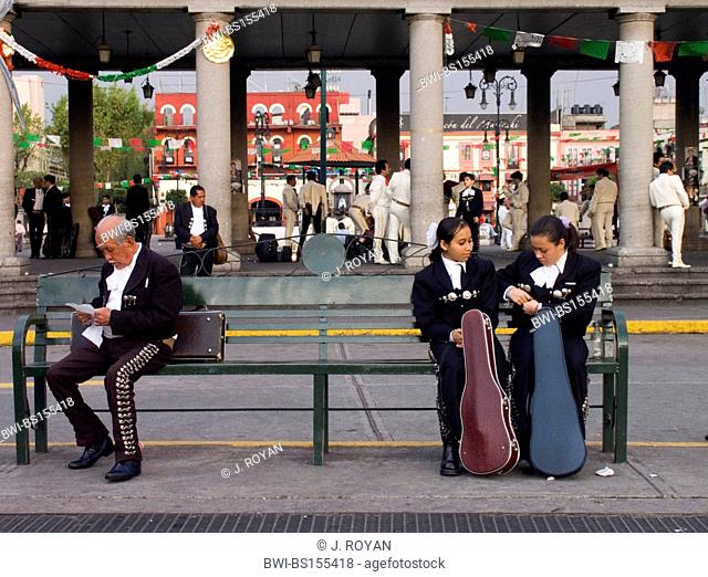 Musicians waiting. Mariachis in Plaza Garibaldi, Mejico, Mexico