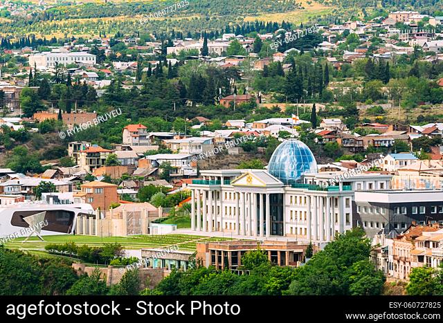 The Top View Of Presidential Administration Palace, Avlabari Residence In Summer Daytime, Uptown Of Avlabari District Background, Tbilisi, Georgia