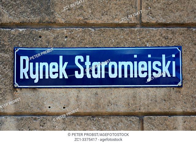 Street sign of the market place Rynek Staromiejski inTorun - Poland