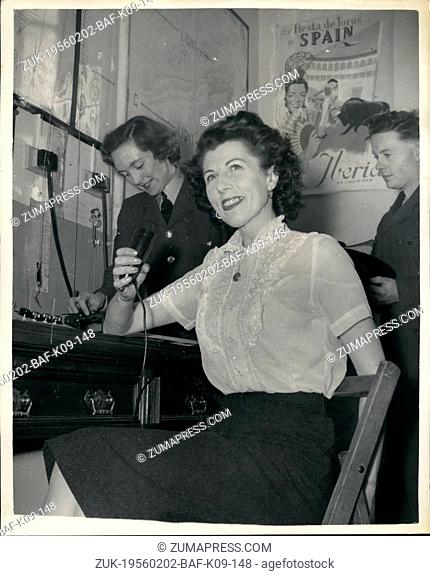 Feb. 02, 1956 - C.O's Wife as 'Disc Jockey' at R.A.F. station's broadcasting system: Popular item at the R.A.F. Station, St