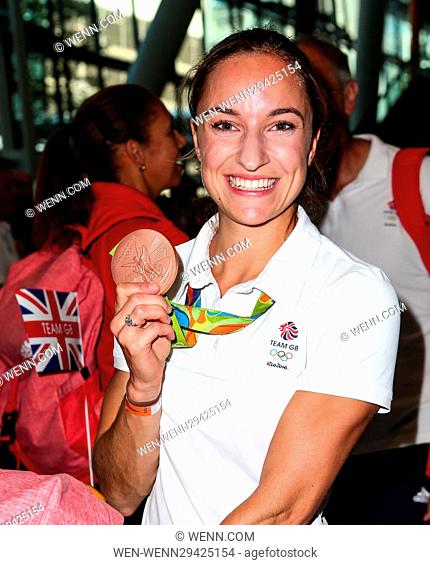 Team GB athletes arrive at Heathrow on flight BA2016 from Rio De Janeiro Featuring: Emily Diamond Where: London, United Kingdom When: 23 Aug 2016 Credit: WENN