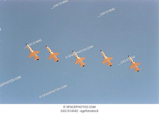 11/14/1999 --- T-38 trainer jets carrying the STS-103 crew arrive in formation above Kennedy Space Center's Shuttle Landing Facility