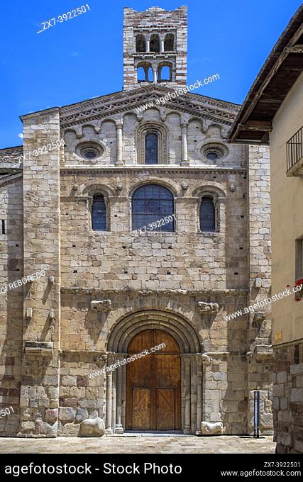 Facade of the romanesque Cathedral of Santa Maria in La Seu d'Urgell, Lleida, Catalonia, Spain. . . The Cathedral of Santa Maria d'Urgell