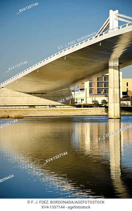 Sant Jaume d'Enveja new bridge 'Lo Passador' over Ebro river Ebro Delta Tarragona Catalonia Spain