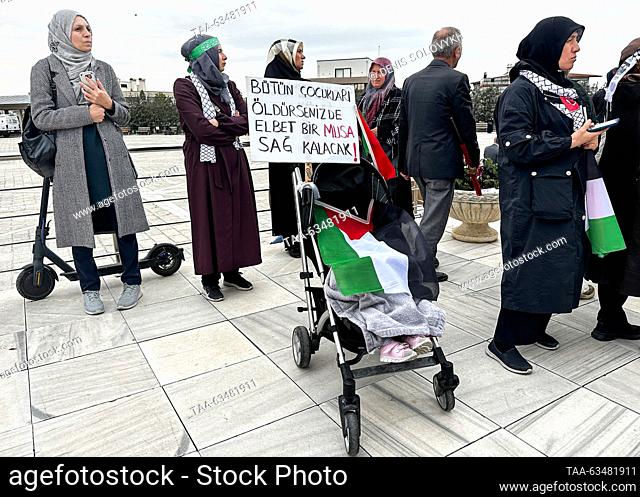 TURKEY, ANKARA - OCTOBER 18, 2023: Activists rally for Palestine outside the Kocatepe Mosque, hundreds of citizens involved. Denis Solovykh/TASS