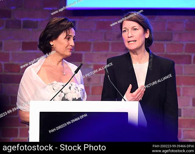 23 February 2020, Berlin: 70th Berlinale, Cinema for Peace Gala: Journalist Sandra Maischberger (l). The International Film Festival takes place from 20