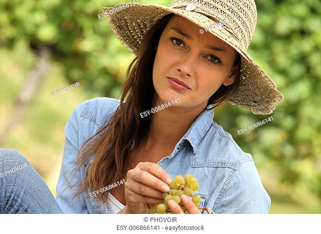 Woman picking grapes