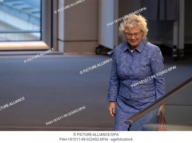 11 October 2018, Berlin: Christine Lambrecht (SPD), Parliamentary State Secretary to the Federal Minister of Finance, attends the 55th session of the German...