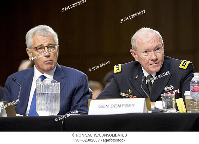 United States Secretary of Defense Chuck Hagel, left, and Chairman, Joint Chiefs of Staff General Martin E. Dempsey, U.S