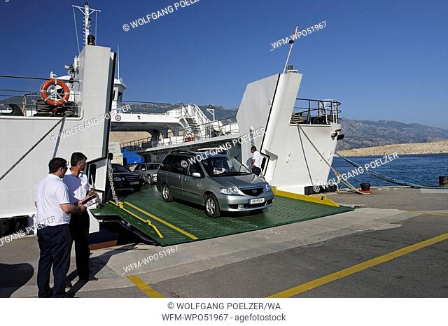 Car leaving Ferry, Rab Island, Adriatic Sea, Croatia