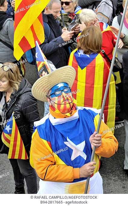 Demonstration on November 13, 2016 in favor of the Independence of Catalonia. Barcelona, Catalonia, Spain