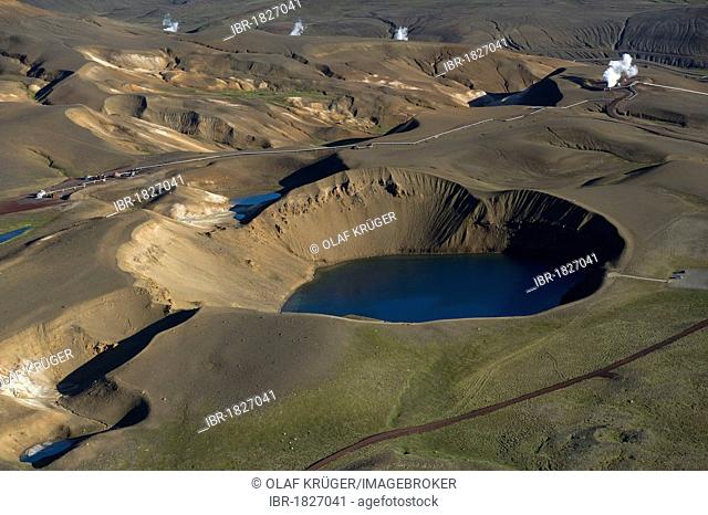 Aerial view, Stora Víti crater lake, at the Krafla volcano, Krafla geothermal area, Lake Myvatn, North Iceland, Iceland, Europe