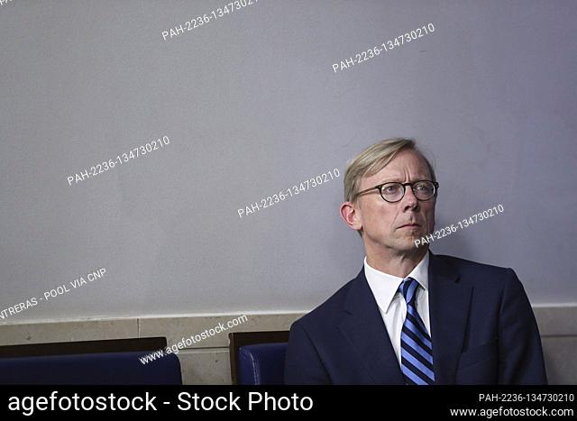 US State Department Special Representative for Iran, Brian Hook, listens, as Jared Kushner, senior White House adviser, speaks during a news conference in the...