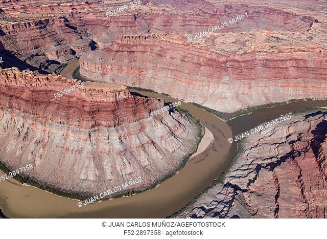 Aerial View of the confluence between Green River and Colorado River, Canyonlands National Park, Utah, USA
