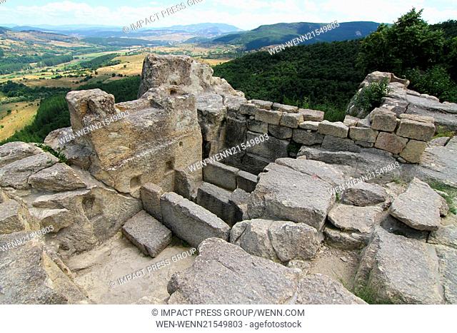 People visit the Thracian ancient monumental archaeological complex Perperikon. Perperikon is one of the most ancient monumental megalithic structures