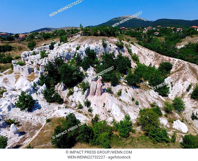 Aerial view of the natural landmark, called The Stone Wedding, located about 3 kilometers east of the town of Kardzhali, near the village of Zimzelen