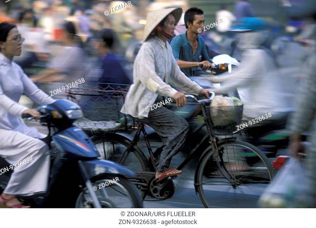 people on the bicycle in the city of ho chi minh city in Vietnam