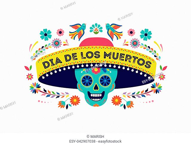 Day of the dead, Dia de los muertos background, banner and greeting card concept with sugar skull. Colorful vector illustration