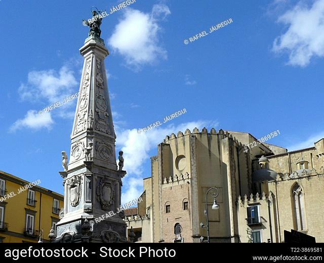 Naples (Italy). Obelisk of Santo Domingo in the in Piazza San Domenico Maggiore of the city of Naples