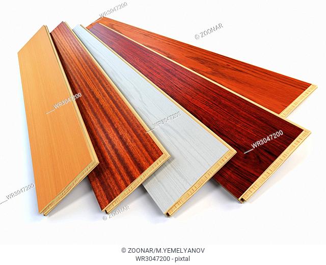 Parquet o laminate wooden planks of the different colors on white background