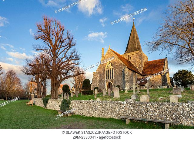 Sunset at St Andrew's church in Alfriston, East Sussex, England, United Kingdom