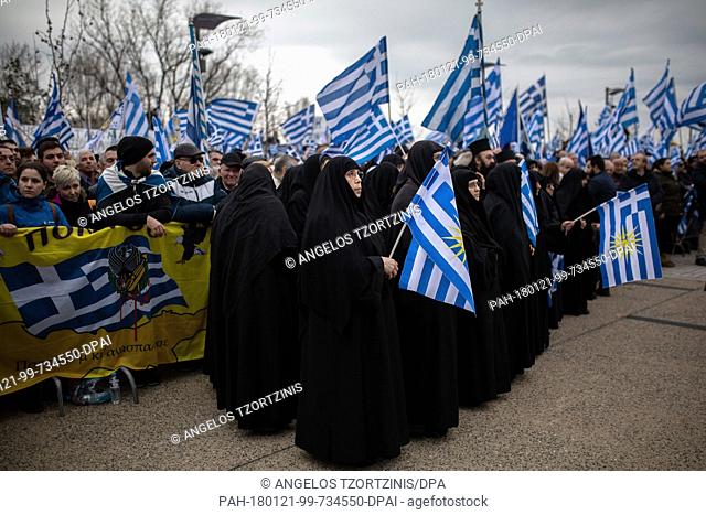Nuns taking part in a large demonstration to protest against the use of the name Macedonia following the developments on the issue with the neighbour country