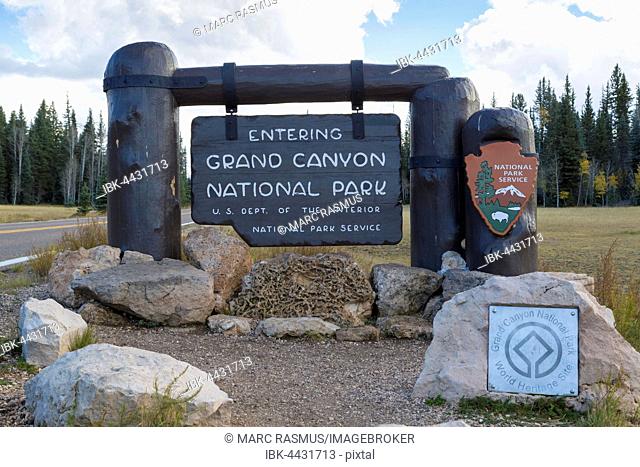 Entrance sign, North Rim, Grand Canyon National Park, Arizona, USA