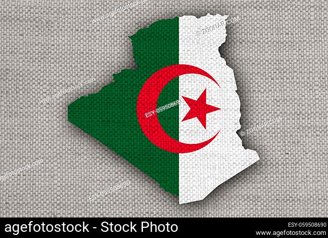 Karte und Fahne von Algerien auf altem Leinen - Map and flag of Algeria on old linen