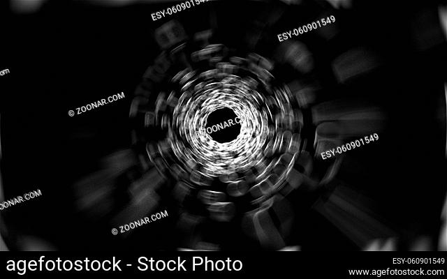 Tunnel with blur luminous spots, computer generated. 3d render abstract backdrop