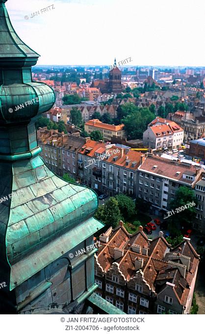 view at Gdansk in Poland from rooftop of church