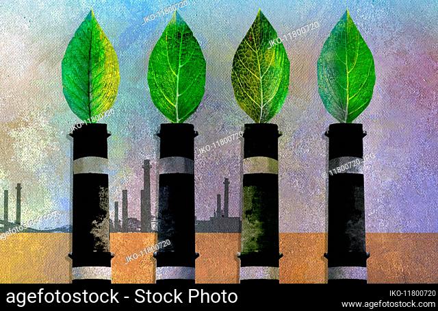 Green leaves as emissions from smokestacks