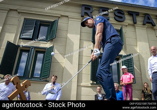 Golfer Henrik Stenson (Sweden) attends an exhibition prior to the Czech Masters golf tournament, part of the European Tour, on August 17, 2021, in Prague