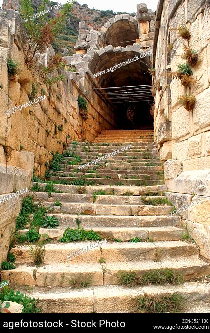 Staircase and entrance to theater in Myra, Turkey